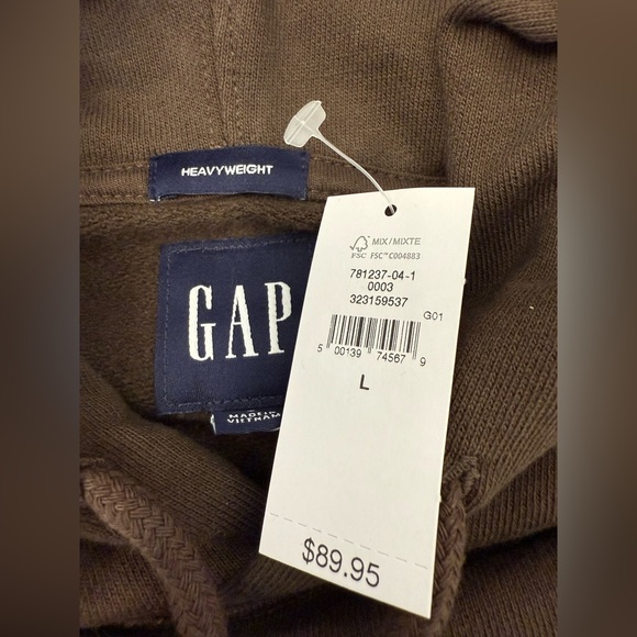NWT Men’s GAP Dark Brown Heavyweight Athletic Hoodie with Blue GAP Logo - Picture 2 of 6